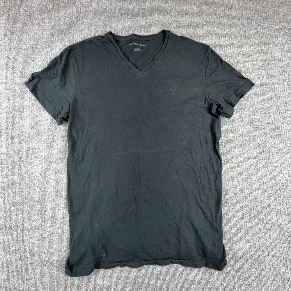 American Eagle Outfitters Shirt Mens XL Black V Neck Logo Tee Basic Tagless